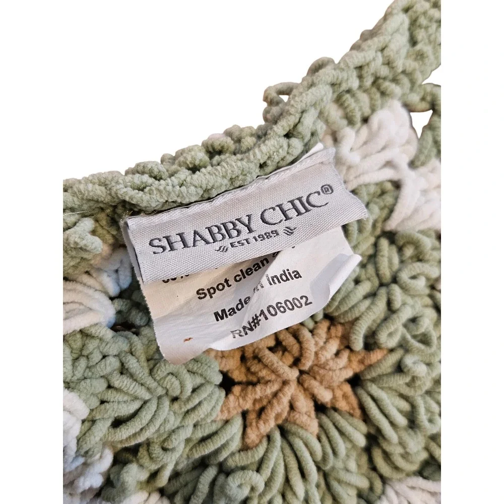 Shabby Chic Sage Green Cream Granny Square Crochet Throw Blanket RN106002 India